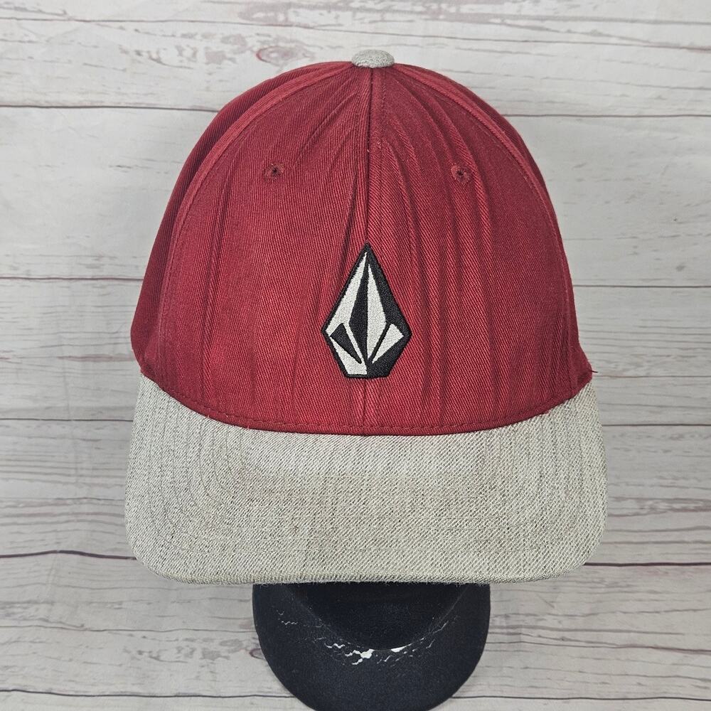 Volcom Hat Flexfit Men's L-XL Maroon Heather Grey Stretch Fit Cap *READ